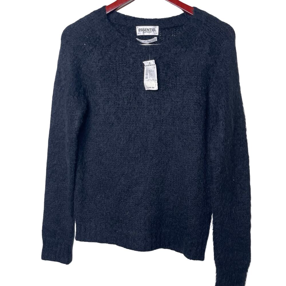 New Essentiel antwerp Black Mohair blend boatneck sweater sz M